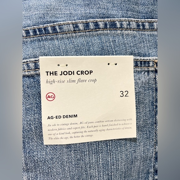 NWT AG Denim Jodi Crop Highrise Slim Flare Jeans Medium Blue Distressed Size 32 - Picture 10 of 14